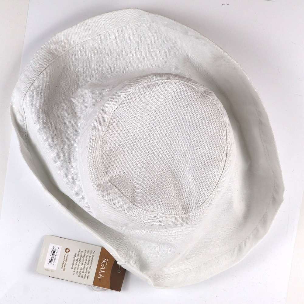 Scala Sun Hat Big Brim UPF 50+ White Solid One Size Linen NWT